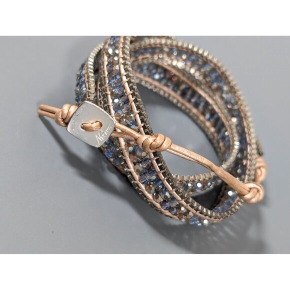 Nakamol Triple Wrap Bracelet Glass Bead Brown Leather 22" - Picture 2 of 7